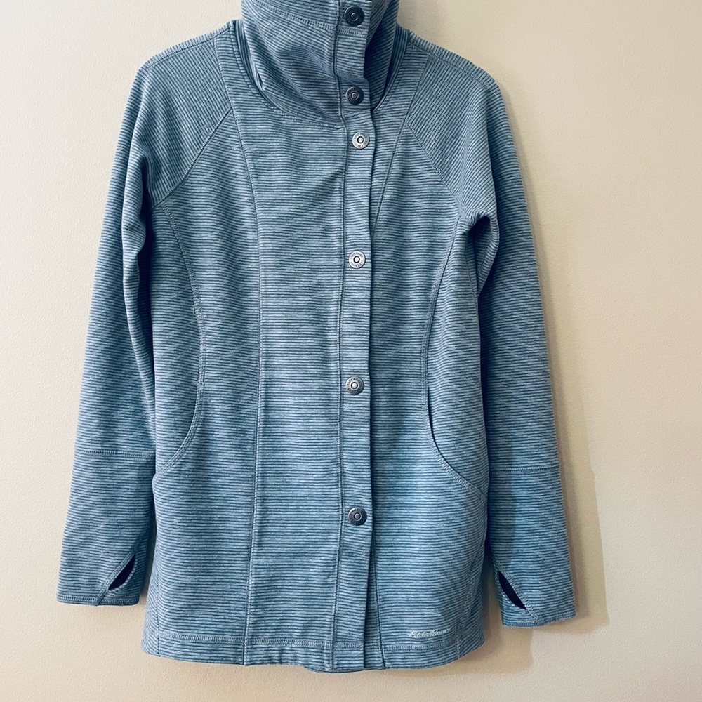 Women’s Eddie Bauer Snap Up Gray and Blue Jacket Size Small EUC - Picture 3 of 13